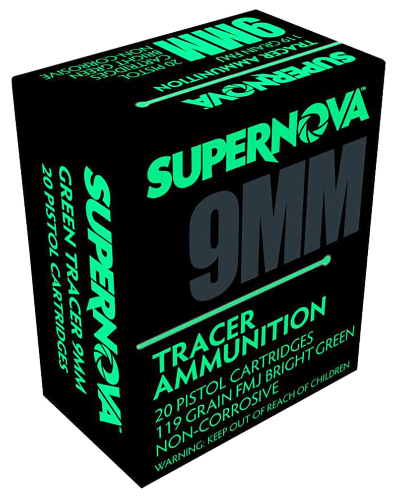 Supernova PMSN9MMG Green Tracer Non Corrosive 9mmLuger 119Gr Full Metal Jacket 20 Per Box/50 Case