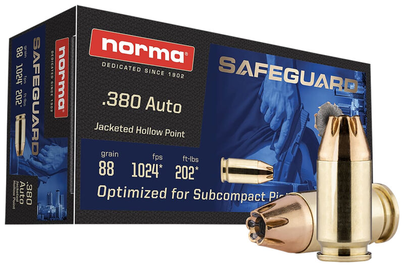 Norma Ammunition 803807680  Safeguard 380ACP 88gr Jacketed Hollow Point 50 Per Box/20 Case